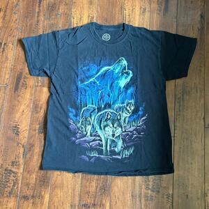 DOM Graphic Shirt Mens L Black Wolf Y2K Skater Emo Grunge Nature Cotton 2000s